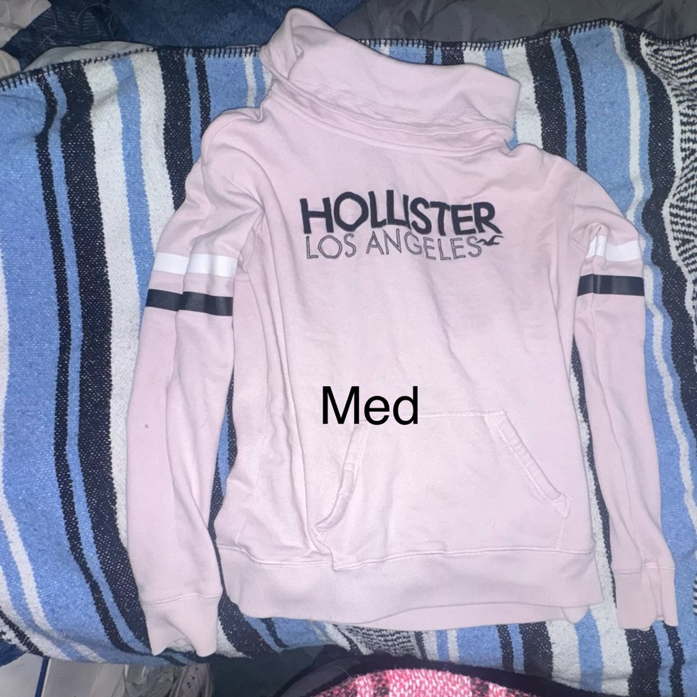 Hollister Pink Turtleneck Pullover with Stripe Sleeve Detail